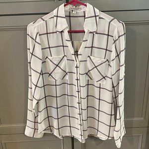 Express Plaid Burgundy Black White Portofino Business Button Down Shirt Small
